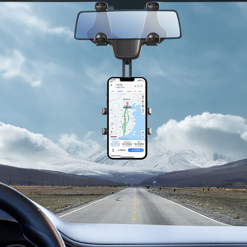 Automobilinis telefono laikiklis galinio vaizdo veidrodžiui, juodas