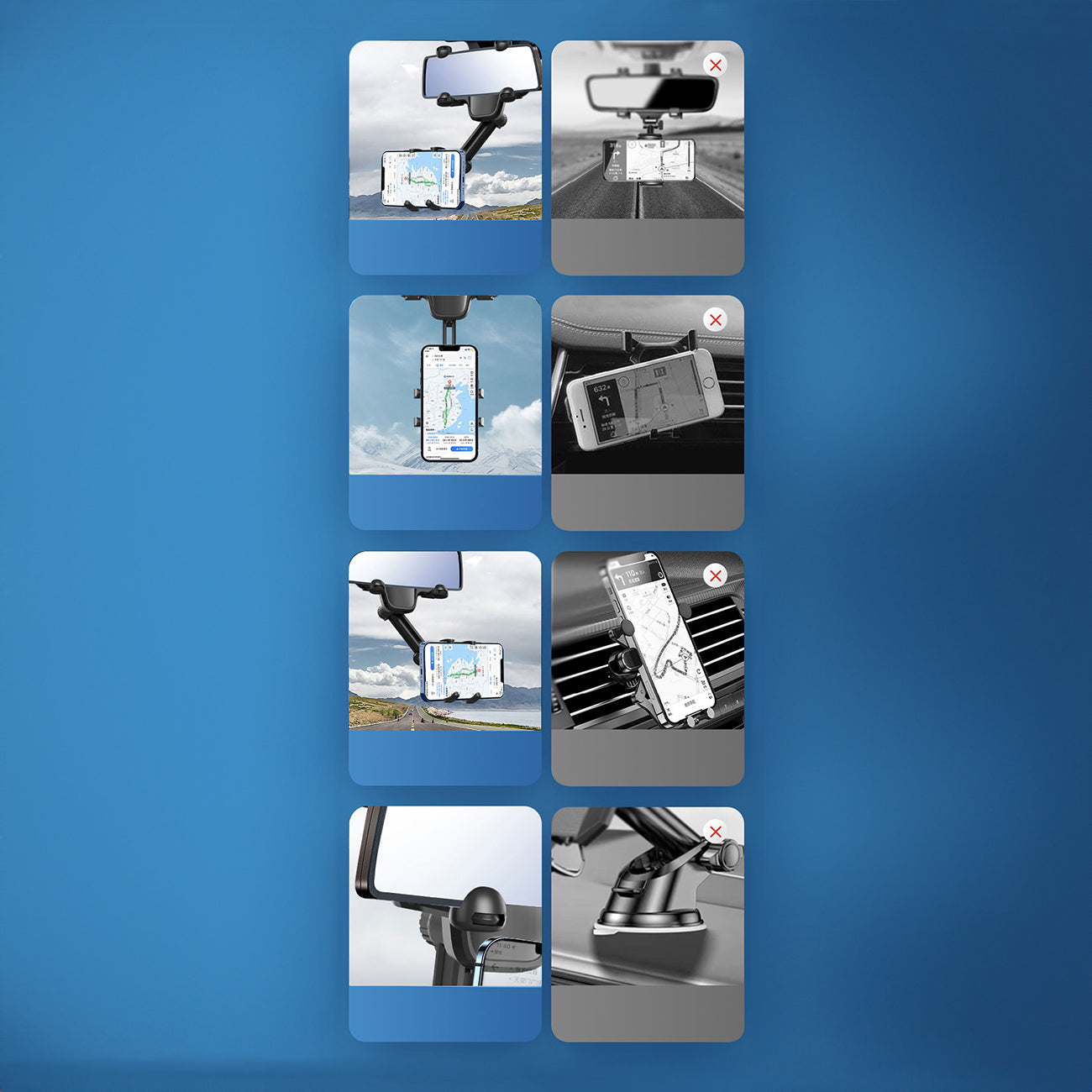 Automobilinis telefono laikiklis galinio vaizdo veidrodžiui, juodas