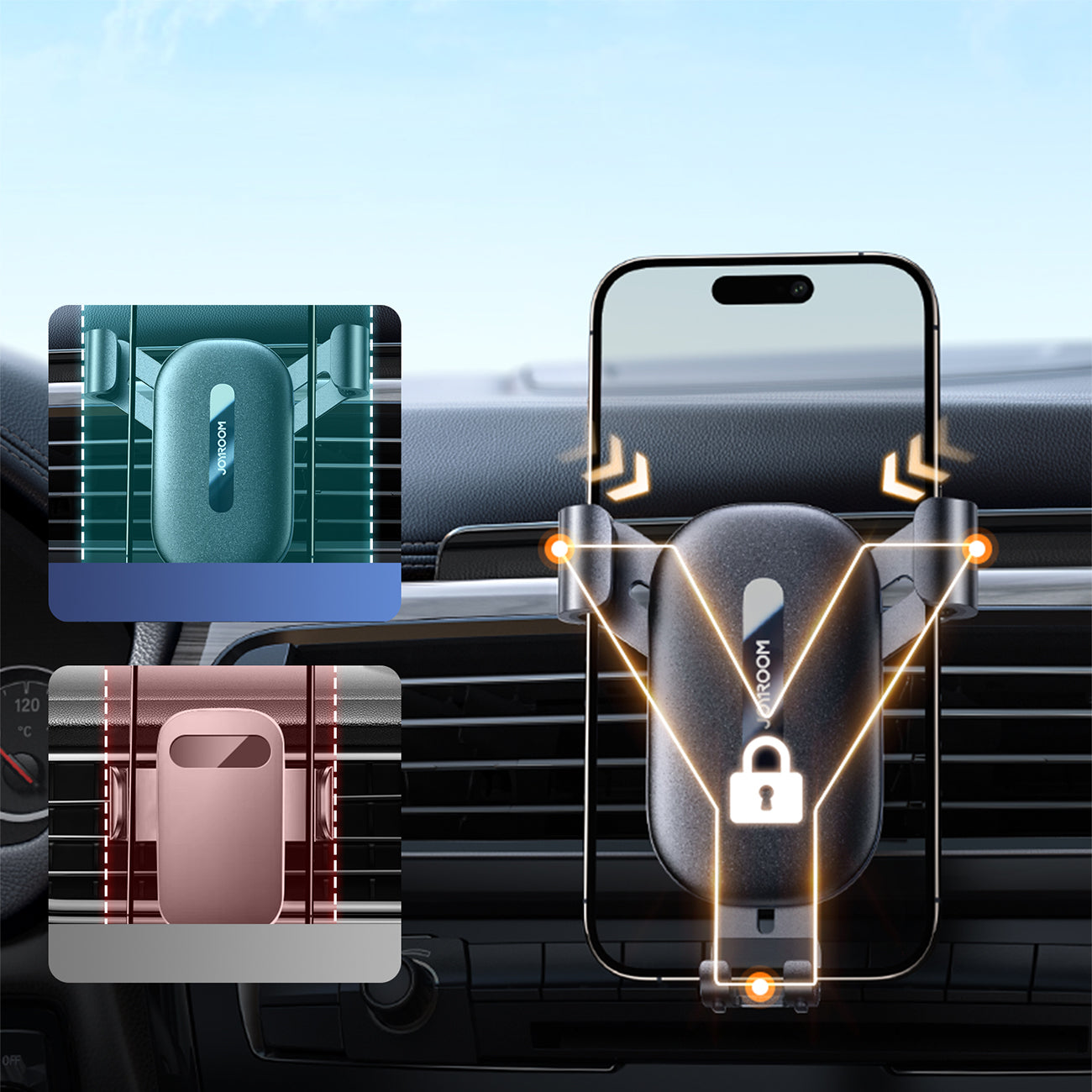 Joyroom JR-ZS392 automobilinis telefono laikiklis (oro grotelėms) - juodas