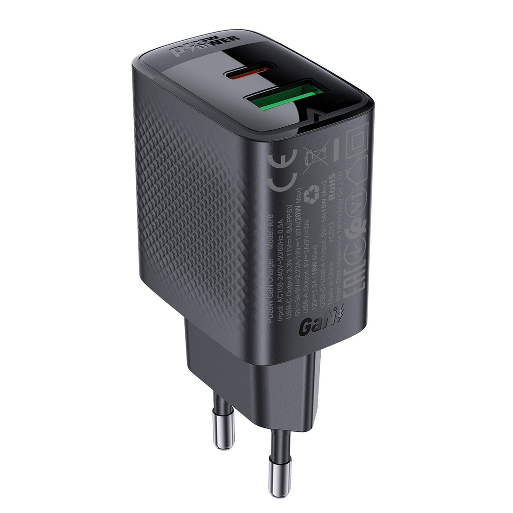 Acefast A78 GaN USB-A / USB-C PD 20W tinklo įkroviklis - juodas -- Cell phone chargers