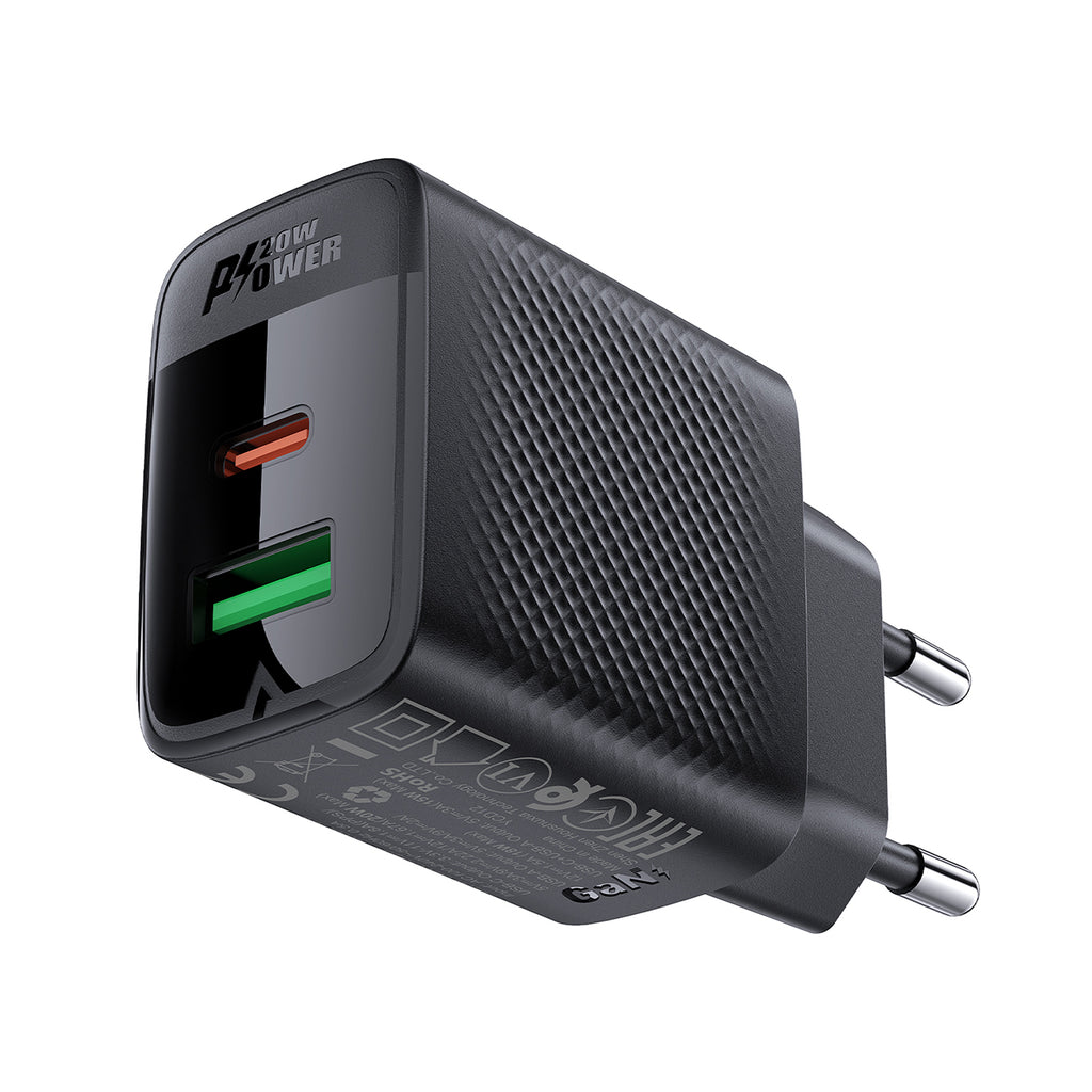 Acefast A78 GaN USB-A / USB-C PD 20W tinklo įkroviklis - juodas -- Cell phone chargers