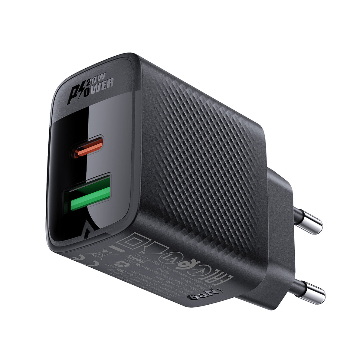 Acefast A78 GaN USB-A / USB-C PD 20W tinklo įkroviklis - juodas -- Cell phone chargers
