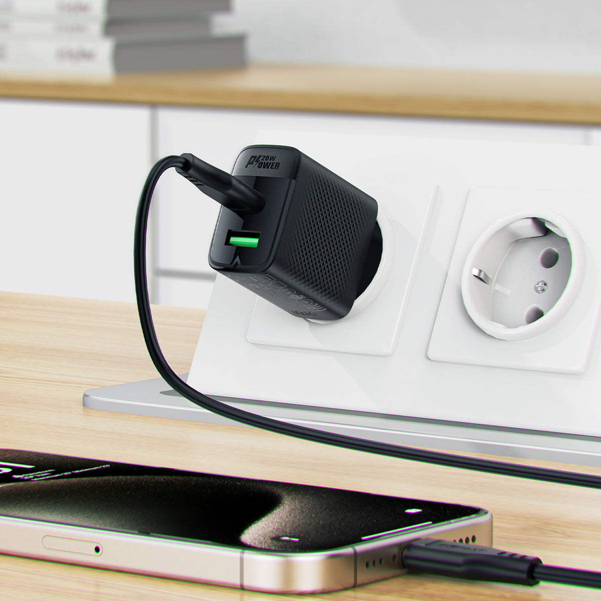 Acefast A78 GaN USB-A / USB-C PD 20W tinklo įkroviklis - juodas -- Cell phone chargers
