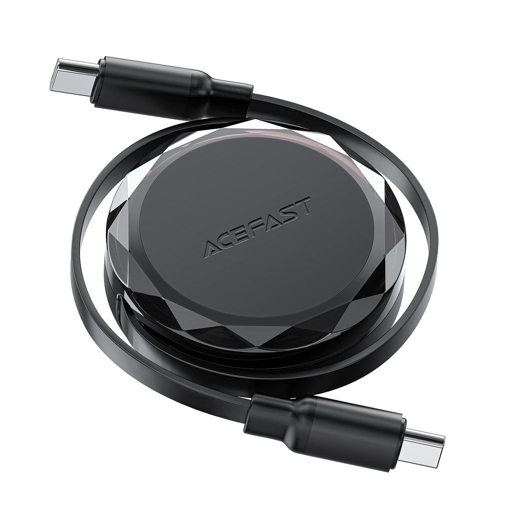 Acefast C13-03 USB-C - USB-C 60W ištraukiamas laidas - juodas