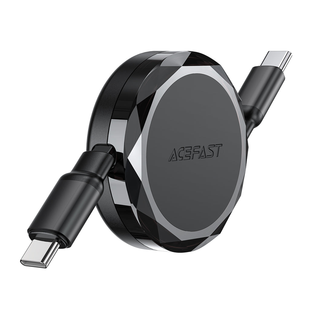 Acefast C13-03 USB-C - USB-C 60W ištraukiamas laidas - juodas