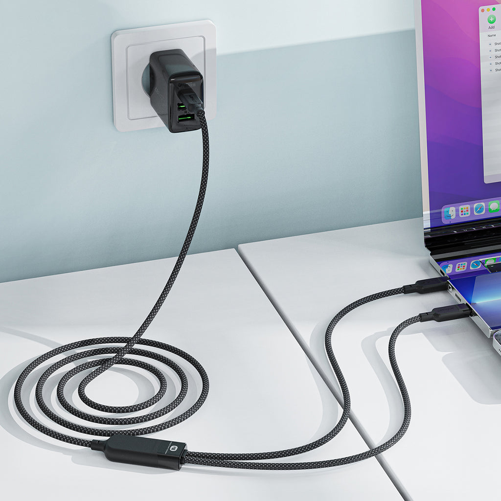 Acefast C5 USB-C - USB-C / USB-C 2in1 100W 480Mb/s laidas - juodas