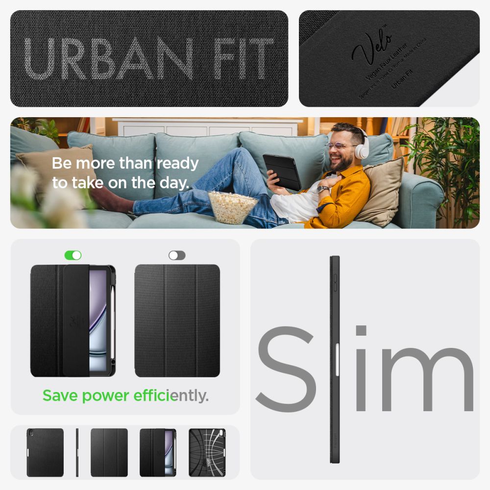 Spigen Urban Fit dėklas iPad Air 10.9" (2020–2022) / 11" (2024) – juodas -- iPad Air 10.9" (2020-2022) / iPad Air 11" (2024)