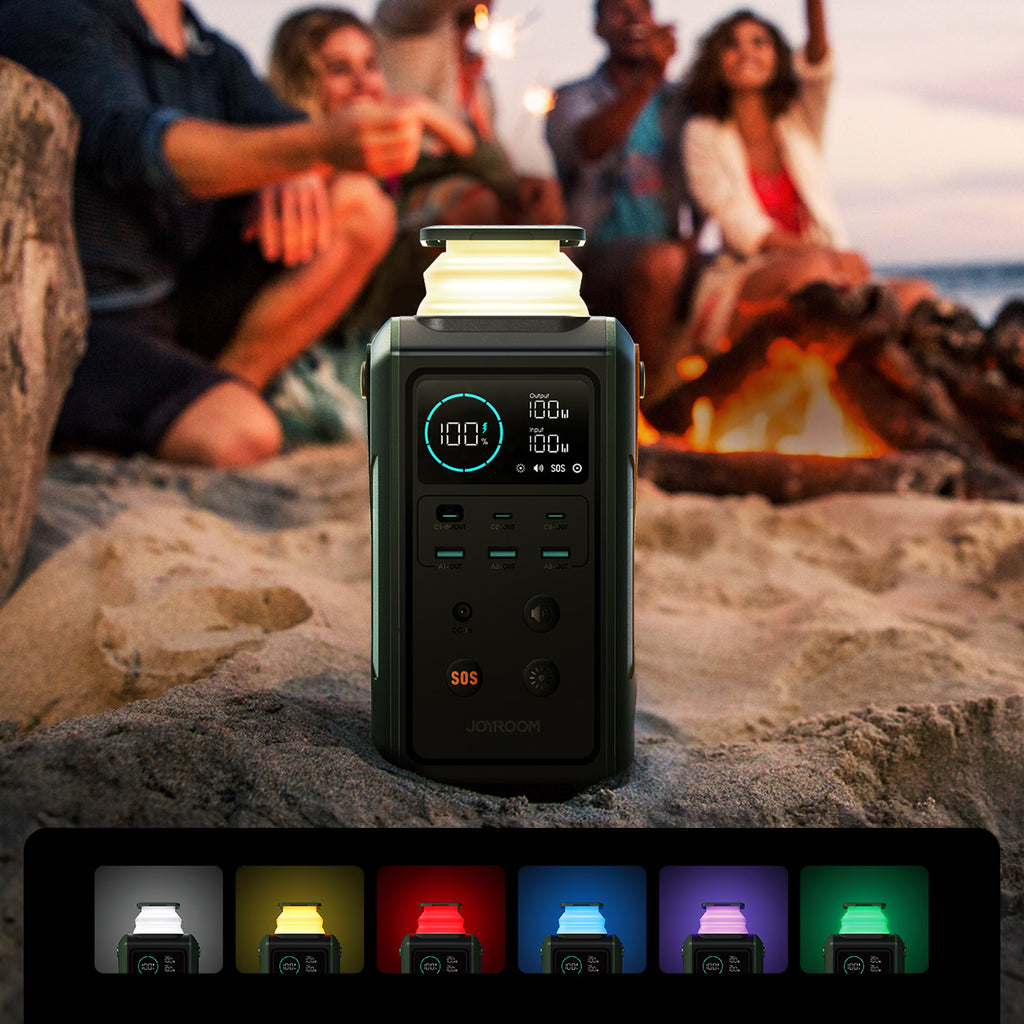 Joyroom Išorinė baterija JR-PBF10 75000mAh 100W 3x USB-C 3x USB-A su sulankstomu žibintuvėliu ir rankena - žalia