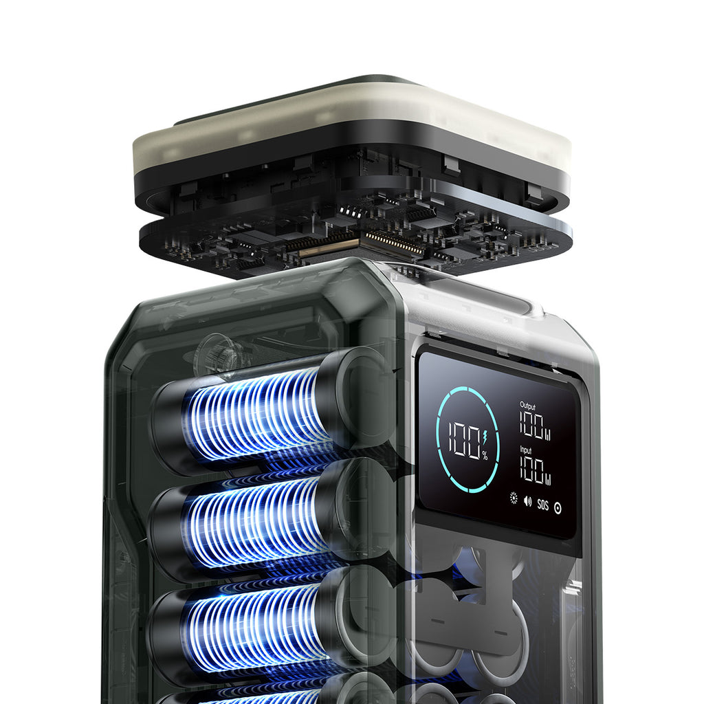 Joyroom Išorinė baterija JR-PBF10 75000mAh 100W 3x USB-C 3x USB-A su sulankstomu žibintuvėliu ir rankena - žalia