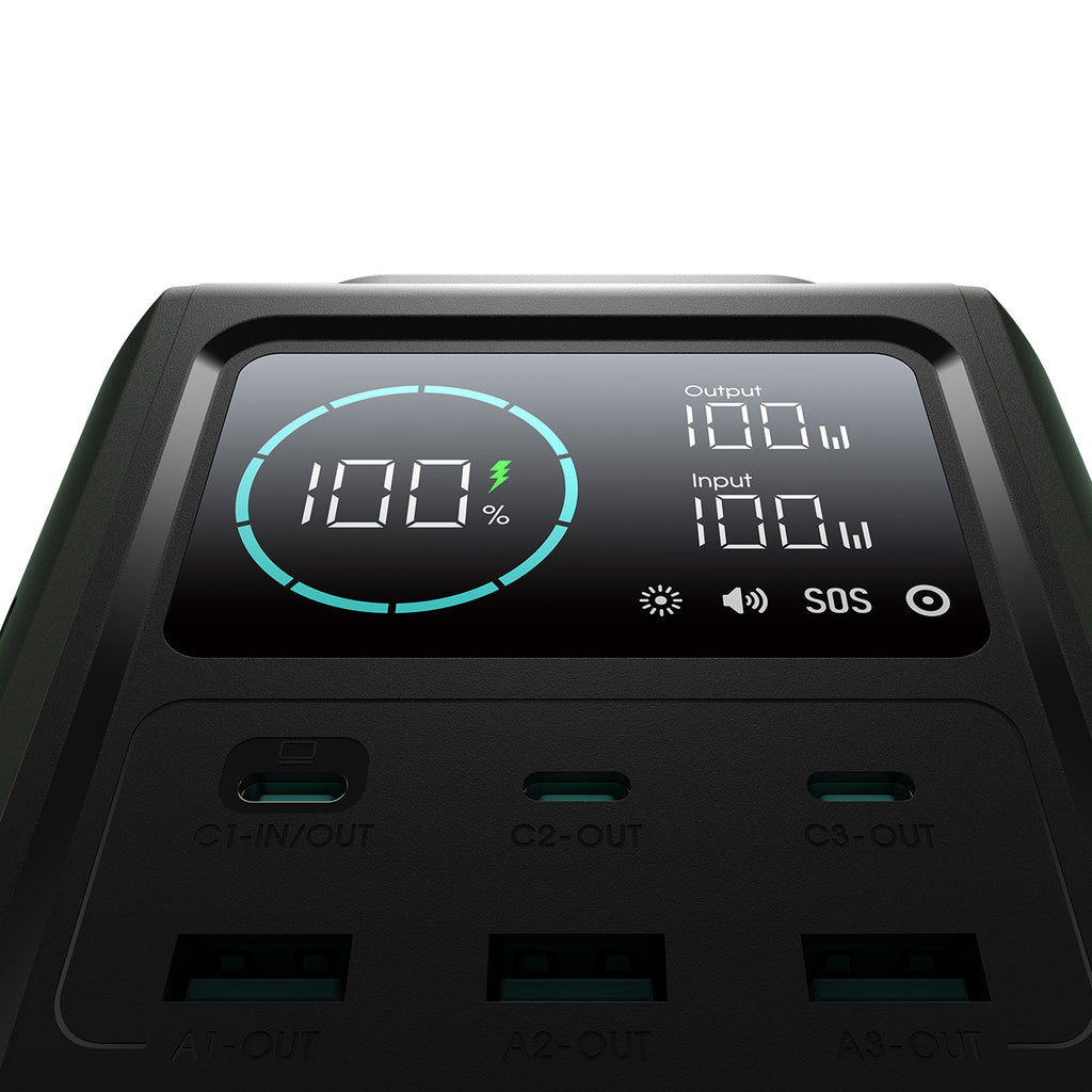 Joyroom Išorinė baterija JR-PBF10 75000mAh 100W 3x USB-C 3x USB-A su sulankstomu žibintuvėliu ir rankena - žalia