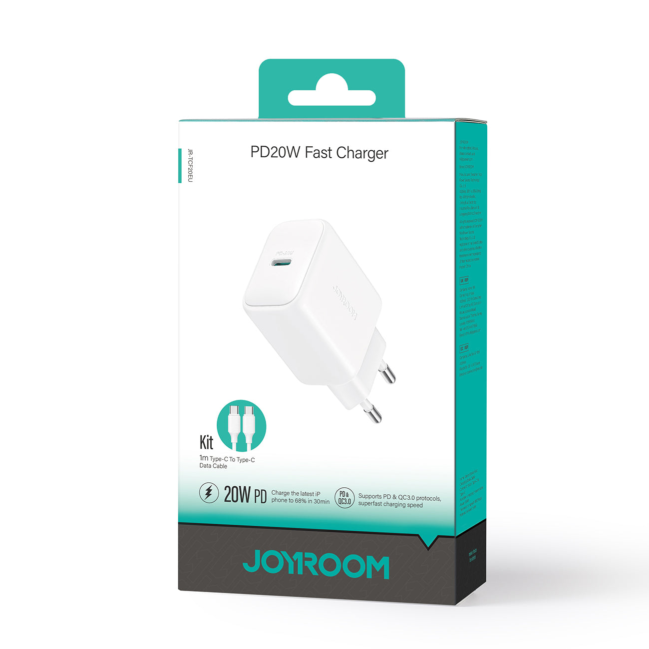 Joyroom JR-TCF20 USB-C PD 20W tinklo įkroviklis - baltas + USB-C / USB-C laidas 1m