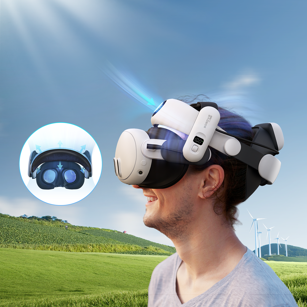 BoboVR S3 Pro dirželis Meta Quest 3 VR ausinėms + B100 išorinė baterija – juoda ir balta -- Meta Quest 3