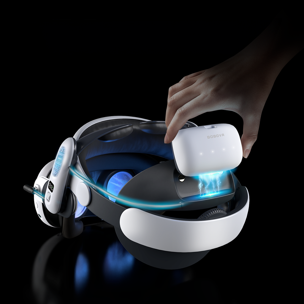 BoboVR S3 Pro dirželis Meta Quest 3 VR ausinėms + B100 išorinė baterija – juoda ir balta -- Meta Quest 3