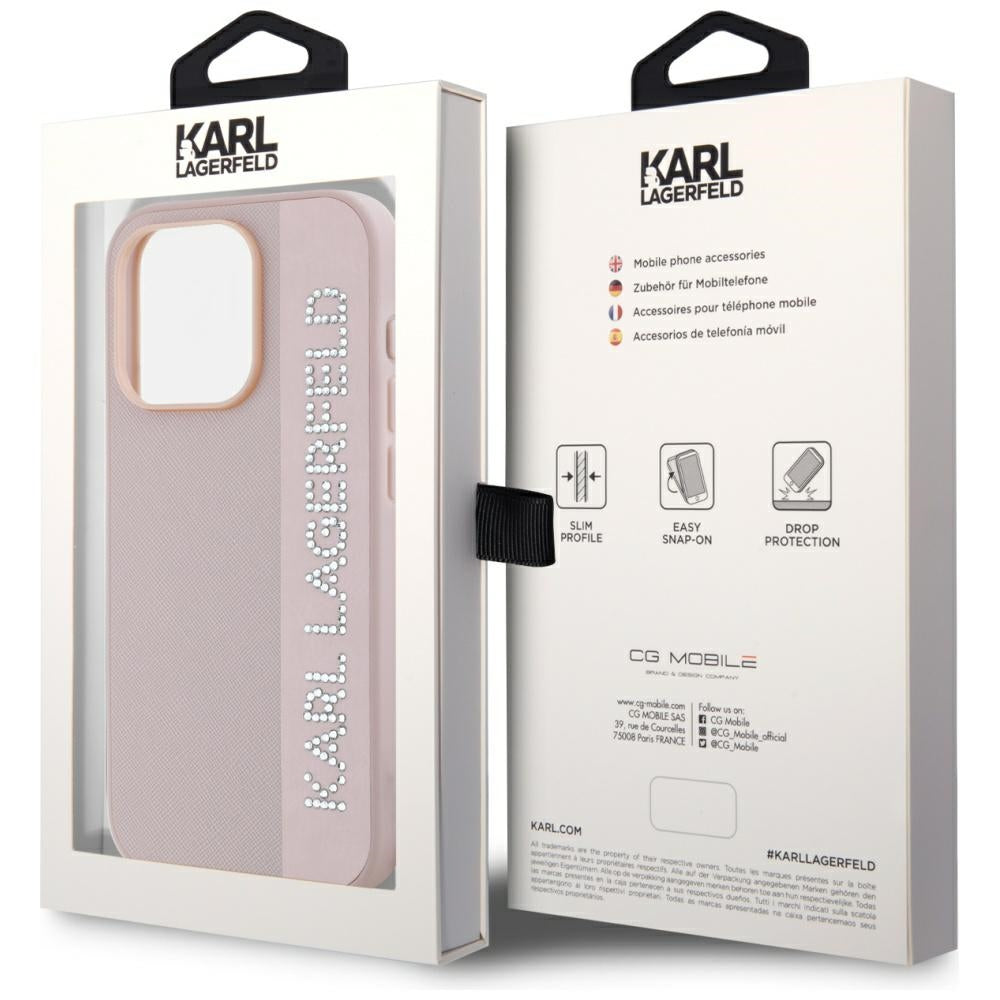 Karl Lagerfeld Saffiano dėklas iPhone 15 Pro – rožinis -- iPhone 15 Pro