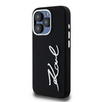 Karl Lagerfeld Silicone Metal Script Logo dėklas iPhone 15 Pro - juodas