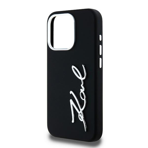 Karl Lagerfeld Silicone Metal Script Logo dėklas iPhone 15 Pro - juodas