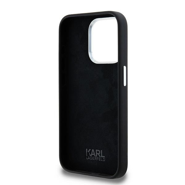 Karl Lagerfeld Silicone Metal Script Logo dėklas iPhone 15 Pro - juodas