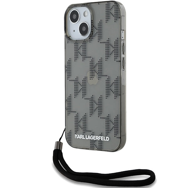 Karl Lagerfeld dėklas iPhone 15/14/13 6.1 – juodas su virvute
