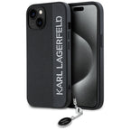 Karl Lagerfeld Saffiano Rhinestones & Charm dėklas, skirtas iPhone 15 / 14 / 13 - juodas