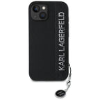 Karl Lagerfeld Saffiano Rhinestones & Charm dėklas, skirtas iPhone 15 / 14 / 13 - juodas