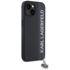 Karl Lagerfeld Saffiano Rhinestones & Charm dėklas, skirtas iPhone 15 / 14 / 13 - juodas