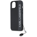 Karl Lagerfeld Saffiano Rhinestones & Charm dėklas, skirtas iPhone 15 / 14 / 13 - juodas