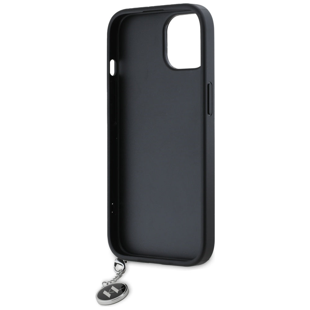 Karl Lagerfeld Saffiano Rhinestones & Charm dėklas, skirtas iPhone 15 / 14 / 13 - juodas