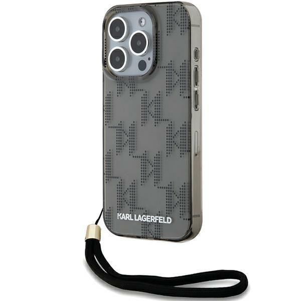 Karl Lagerfeld dėklas iPhone 15 Pro Max – juodas, su virvele