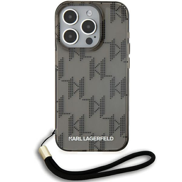 Karl Lagerfeld dėklas iPhone 15 Pro Max – juodas, su virvele