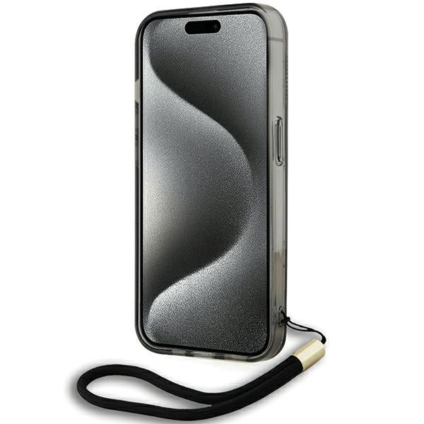 Karl Lagerfeld dėklas iPhone 15 Pro Max – juodas, su virvele
