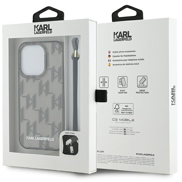 Karl Lagerfeld dėklas iPhone 15 Pro Max – juodas, su virvele