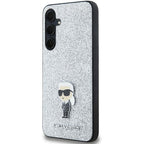 Karl Lagerfeld blizgus dėklas Samsung Galaxy A35 – sidabrinis