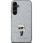 Karl Lagerfeld blizgus dėklas Samsung Galaxy A35 – sidabrinis