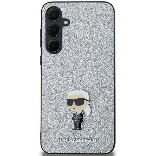 Karl Lagerfeld blizgus dėklas Samsung Galaxy A35 – sidabrinis
