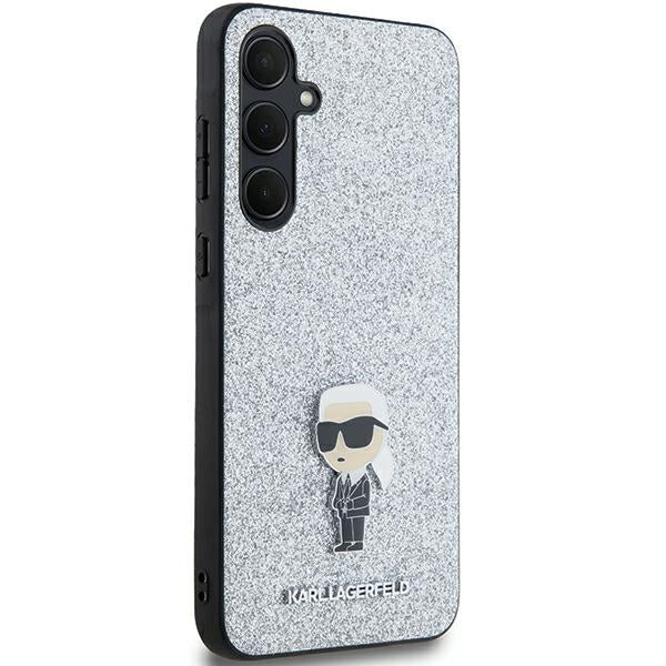 Karl Lagerfeld blizgus dėklas Samsung Galaxy A35 – sidabrinis