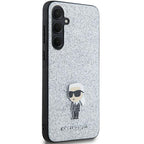 Karl Lagerfeld blizgus dėklas Samsung Galaxy A35 – sidabrinis