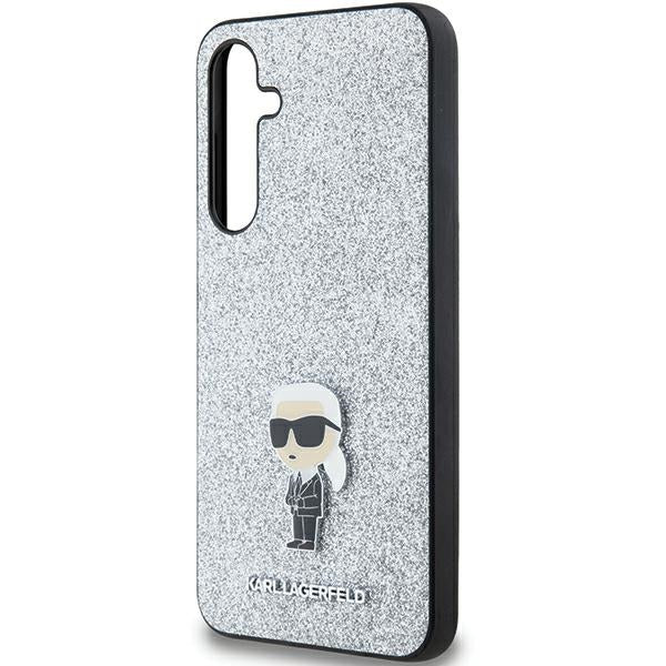 Karl Lagerfeld blizgus dėklas Samsung Galaxy A35 – sidabrinis
