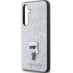 Karl Lagerfeld blizgus dėklas Samsung Galaxy A35 – sidabrinis