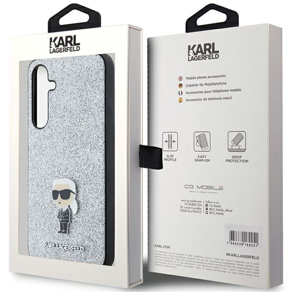 Karl Lagerfeld blizgus dėklas Samsung Galaxy A35 – sidabrinis