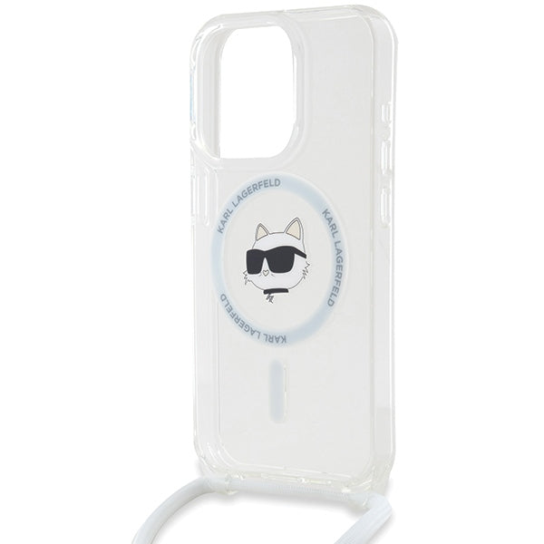 Karl Lagerfeld IML Choupette Head & Cord MagSafe dėklas, skirtas iPhone 14 Pro Max - skaidrus