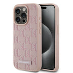 Karl Lagerfeld Leather Monogram Metal Logo dėklas iPhone 15 Pro - rožinis