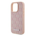 Karl Lagerfeld Leather Monogram Metal Logo dėklas iPhone 15 Pro - rožinis