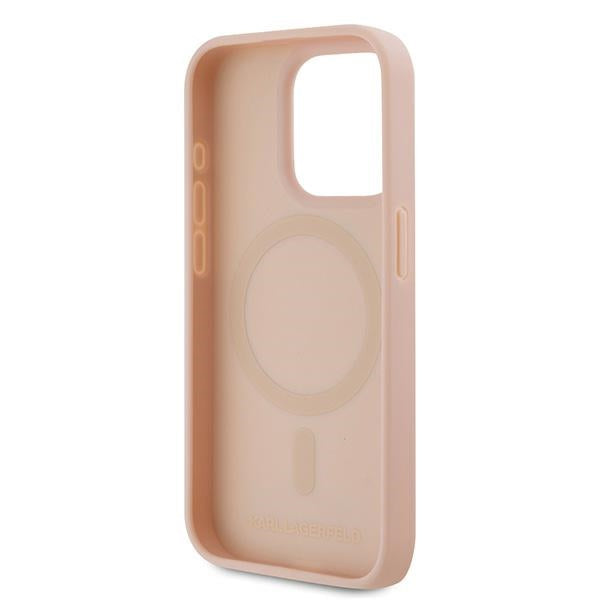 Karl Lagerfeld Leather Monogram Metal Logo dėklas iPhone 15 Pro - rožinis