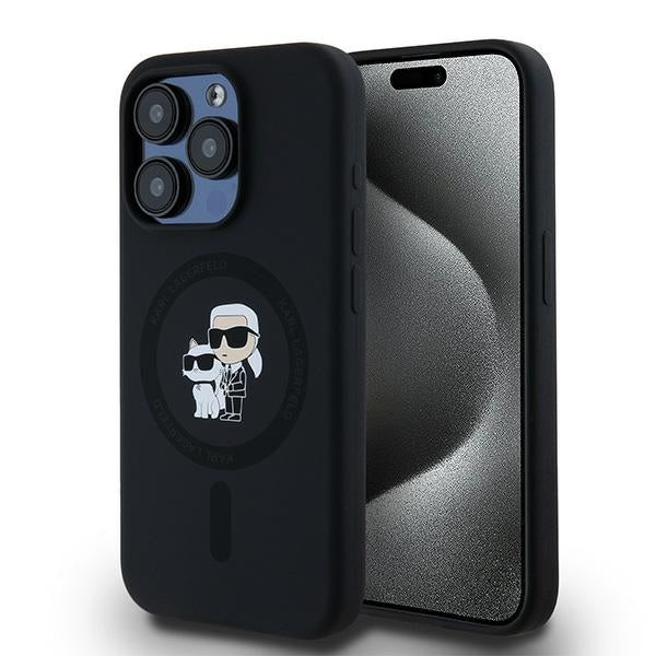 Karl Lagerfeld Silicone Karl&Choupette MagSafe dėklas iPhone 15 Pro - juodas