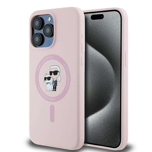 Karl Lagerfeld Silikoninis Karl&Choupette MagSafe Dėklas, skirtas iPhone 15 Pro – rožinis