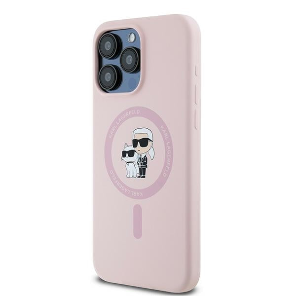 Karl Lagerfeld Silikoninis Karl&Choupette MagSafe Dėklas, skirtas iPhone 15 Pro – rožinis