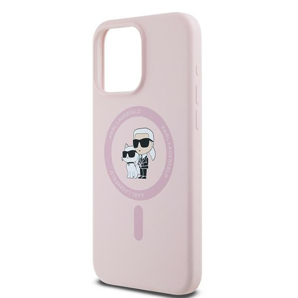 Karl Lagerfeld Silikoninis Karl&Choupette MagSafe Dėklas, skirtas iPhone 15 Pro – rožinis