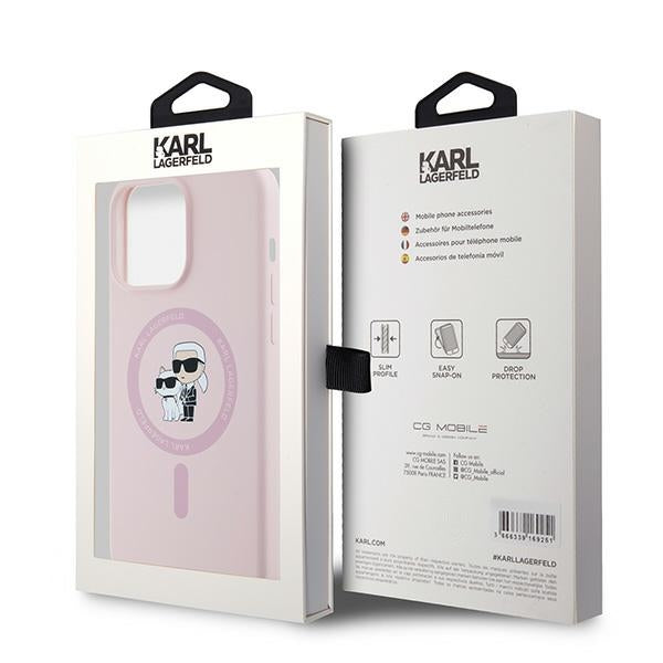 Karl Lagerfeld Silikoninis Karl&Choupette MagSafe Dėklas, skirtas iPhone 15 Pro – rožinis