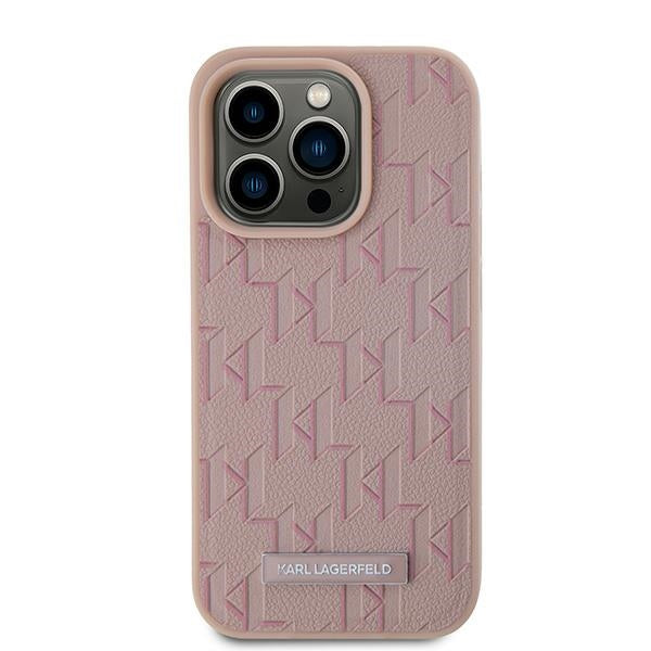 Karl Lagerfeld Leather Monogram Metal Logo dėklas iPhone 15 Pro Max - rožinis