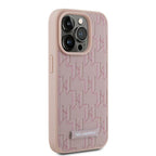 Karl Lagerfeld Leather Monogram Metal Logo dėklas iPhone 15 Pro Max - rožinis